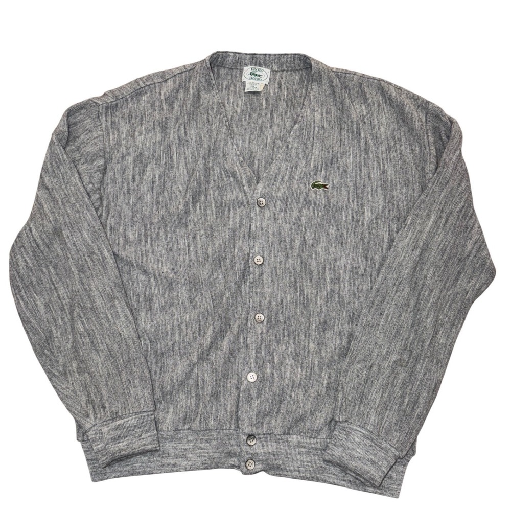 Vintage Izod Lacoste Mens XL Gray Cardigan Sweater Orlon Acrylic Made in USA - Picture 2 of 10